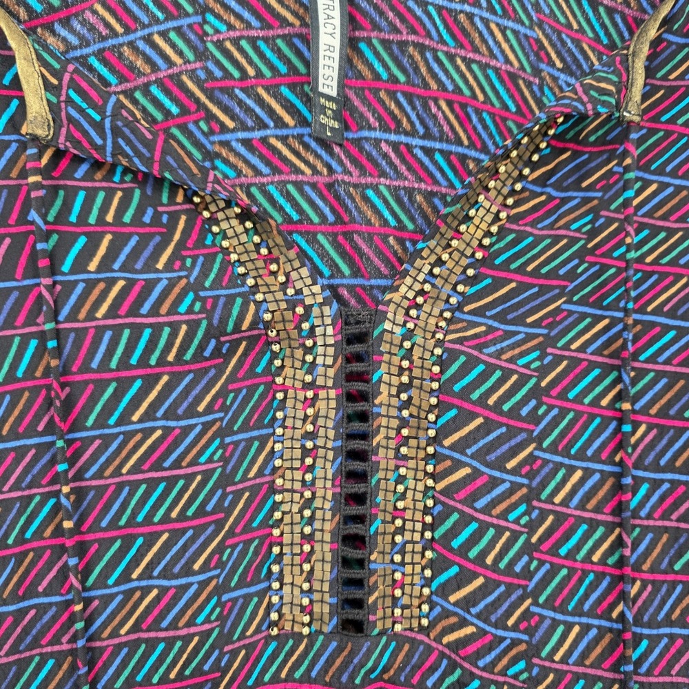 Plenty by Tracy Reese Womens L Tribal Print Bell Sleeve Blouse - Picture 2 of 11